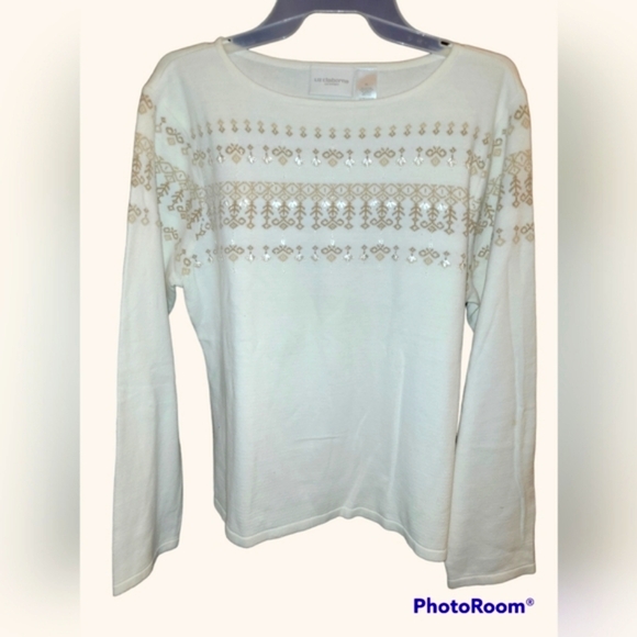 Sweater by Liz Claiborne Cream & Gold xl - Picture 1 of 3